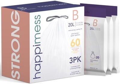 happimess 5.3-Gal (20L) Drawstring Trash Can Liner, Clear (3-Packs, 60Count)