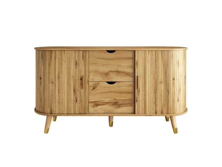 Buffet effet bois, rangement moderne à portes texturées 140x40x79.5cm