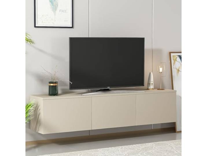 Homidea Levante Hängendes TV Lowboard 160 cm – Wandmontiertes TV-Board mit Klapptüren, Modernes TV-Möbel für Wohnzimmer (BEIGE)