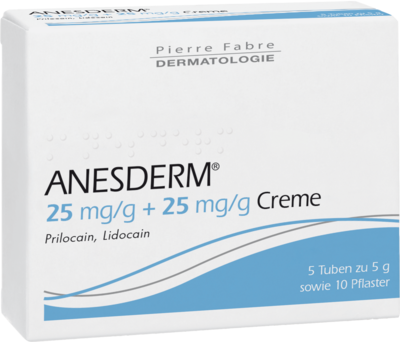 PIERRE FABRE DERMO KOSMETIK GmbH ANESDERM 25 mg/g + 25 mg/g Creme + 10 Pflaster 5X5 g 12520704
