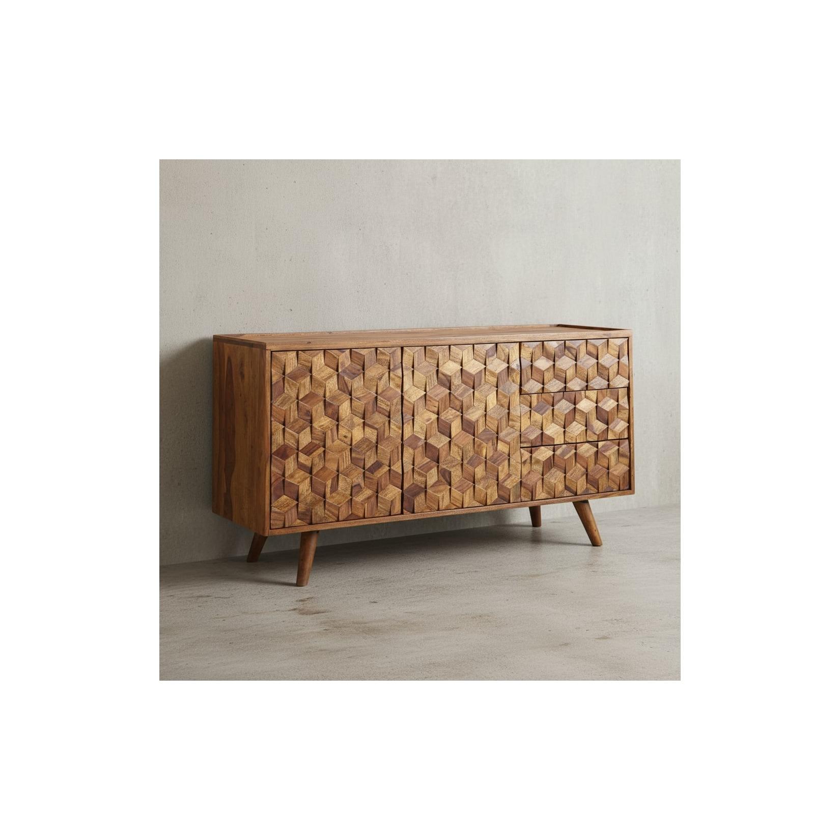 KADIMA DESIGN Massivholz-Sideboard in Sheesham, Praktisches Design mit Türen & Schubladen, 138x76x45 cm