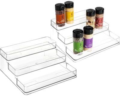 SIMPLEMADE 3-Tier Spice Rack Organizer - Versatile Storage Shelf for Kitchen, Bathroom, Bedroom & Office, Set of 2, Clear