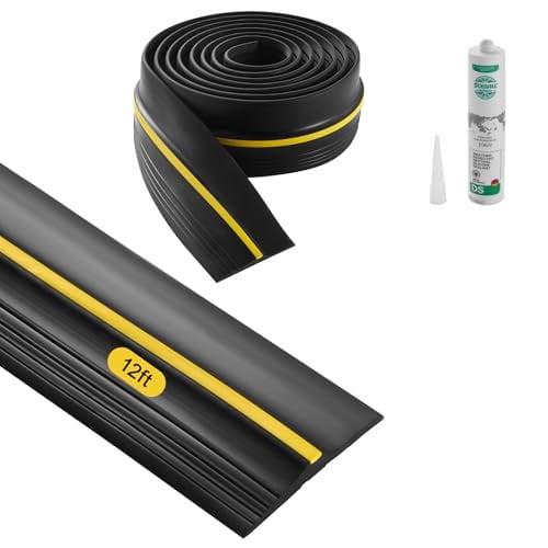 VEVOR Universele Garagedeur Drempelafdichtingsstrip met Lijm, Weerbestendige PVC Bodemstrip voor Garagedeur, Zwart en Geel, 3,86 m