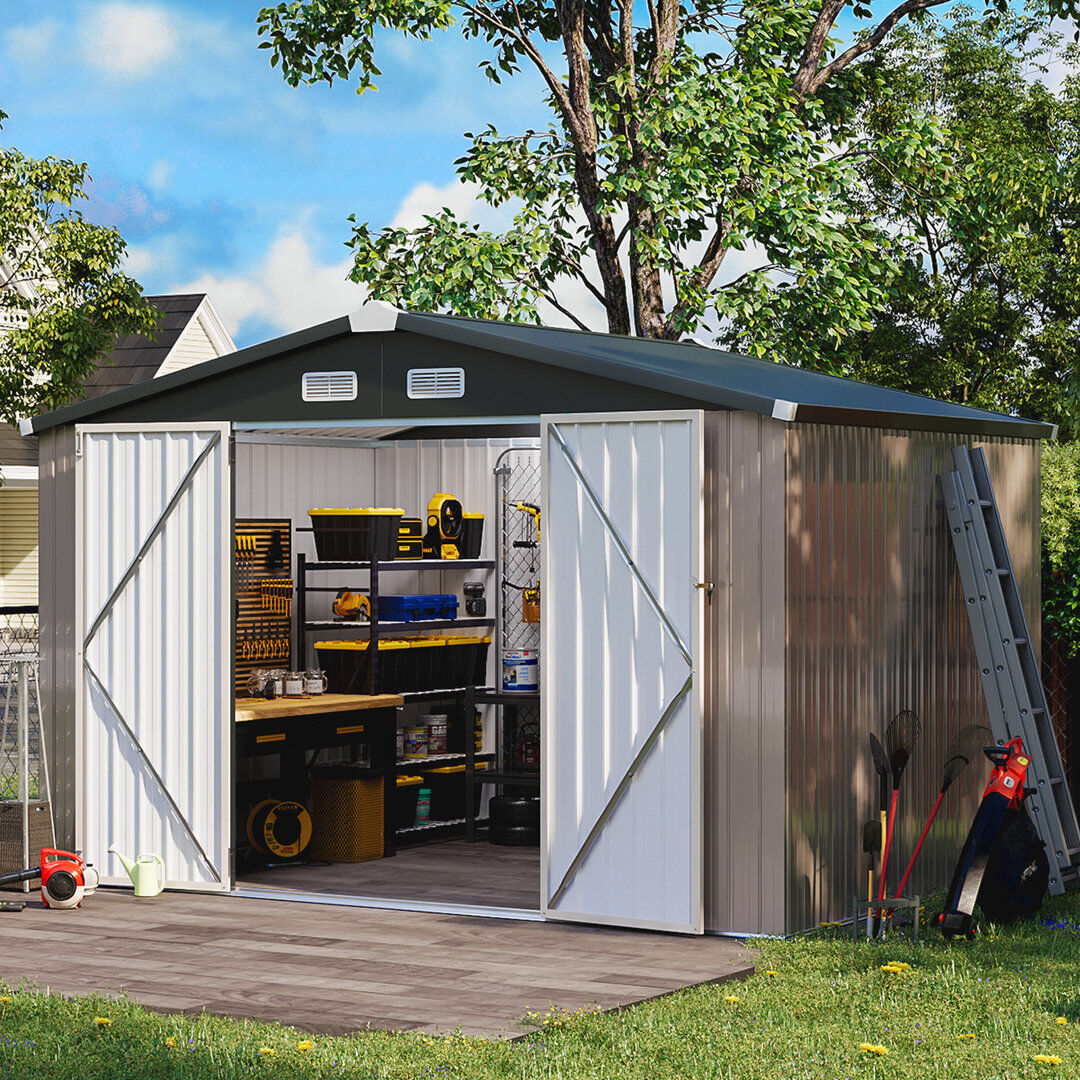 JolyDale 10 ft. W x 8 ft. D Metal Storage Shed Brown 305cm W X 245.5cm D X 194cm H
