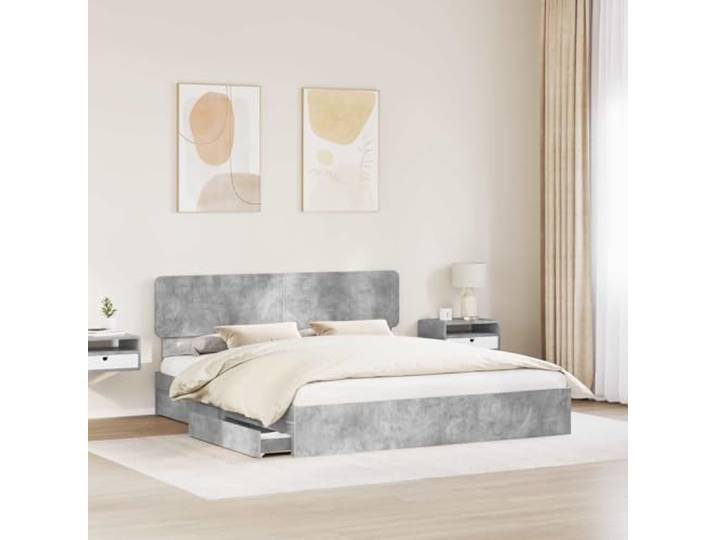 KTHLBRH Bett mit Stauraum, Zementgrau, 200 x 200 cm Engineered Holz, Schiebeschubladen, Minimalistisches Design, Doppelzimmer