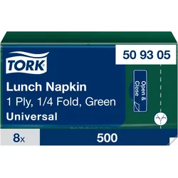 Tork Lunchserviette Dunkelgrün, 1/4‐Falz, 1‐lagig, 32 cm × 32 cm, 8 × 500 Servie...