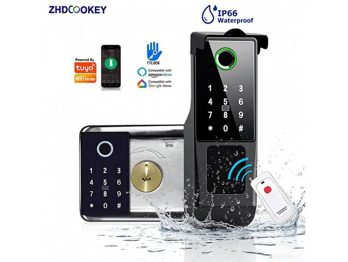Tuya – serrure de porte intelligente WiFi à double empreinte digitale, étanche IP66, avec code, carte RFID, application à distance, pour portail extérieur