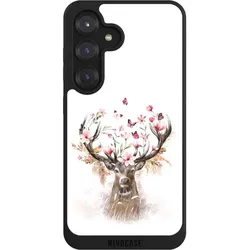 Nivocase Handyhülle für Samsung Galaxy S25 Hülle NIVOpure Case Schwarz Blumen Hirsch Tiere (Samsung Galaxy S25), Smartphone Hülle, Schwarz