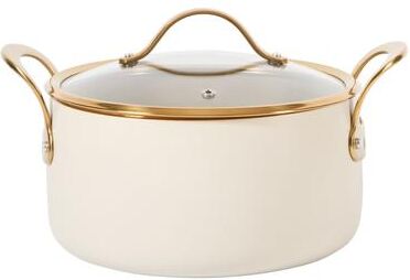 Bloomhouse 6 Quart Heavy Duty Aluminum Premium PFA Free Ceramic Nonstick Dutch Oven Pot with Lid - Almond Cream with Gold Handle