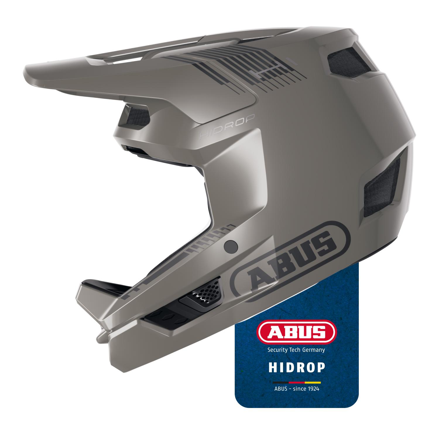 ABUS Downhill Helm HiDrop - ASTM-er Fullface Helm mit ABS-Außenschale für MTB: Downhill, Enduro und Bikepark - für Erwachsene und Jugendliche - Grau, Größe M