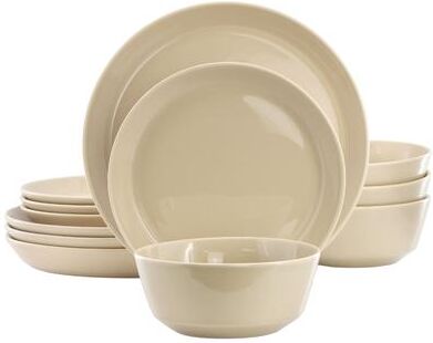 Gibson 12 Piece Round Stoneware Dinnerware Set in Cream