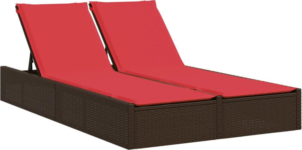 Doppelte Sonnenliege mit Kissen Braun Poly Rattan