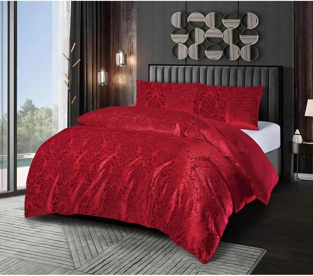 Stylish Home Duvet Cover Set with Pillow Shams Red Double Duvet Cover + 2 Standard Shams