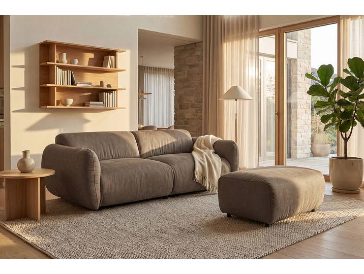 2,5-Sitzer Sofa Braun Webstoff Stormy 218 x 71 x 103cm Modern