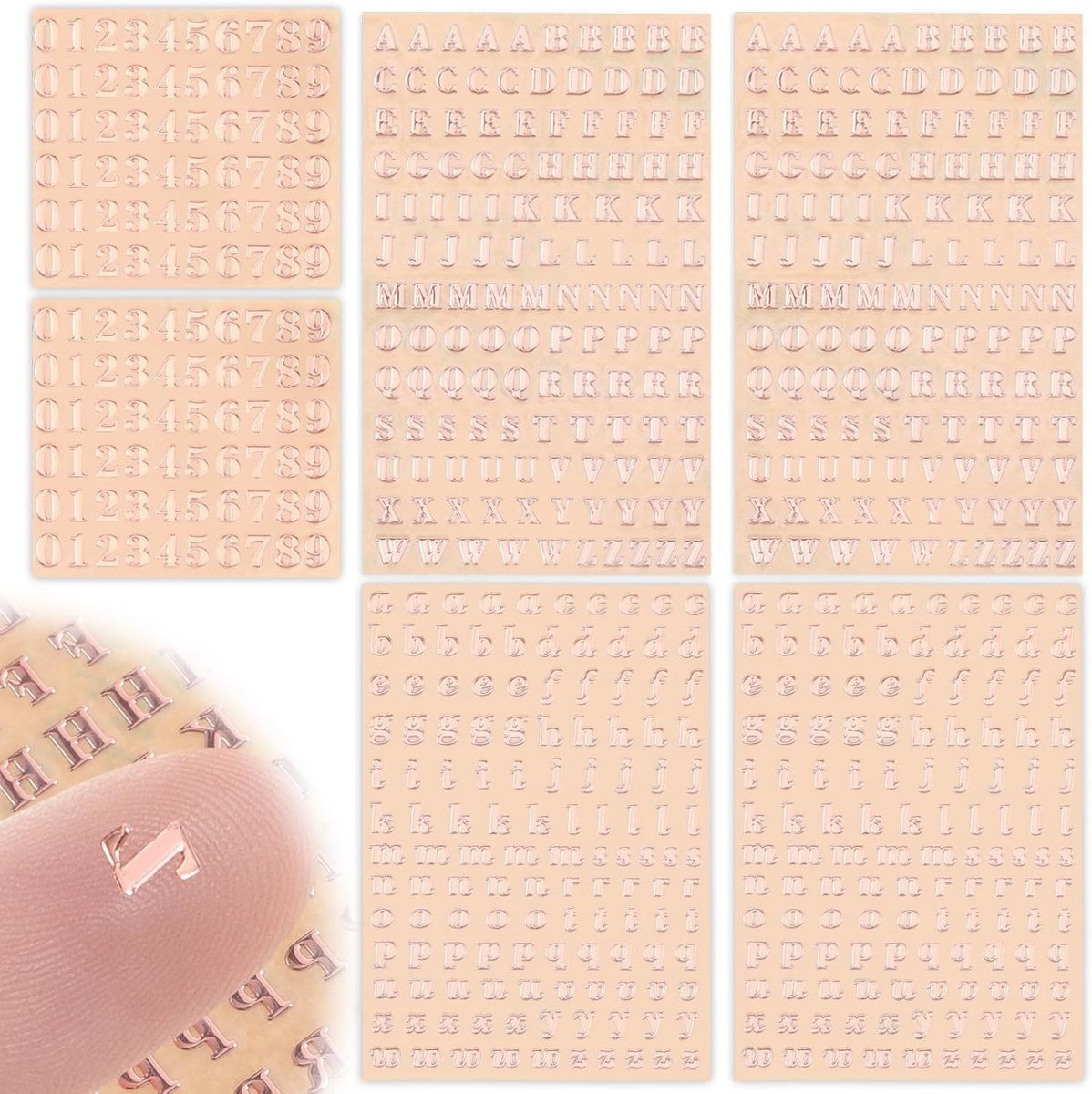 Set van 640 kleine zelfklevende letterstickers in roze goud glitter voor DIY-projecten en scrapbooking