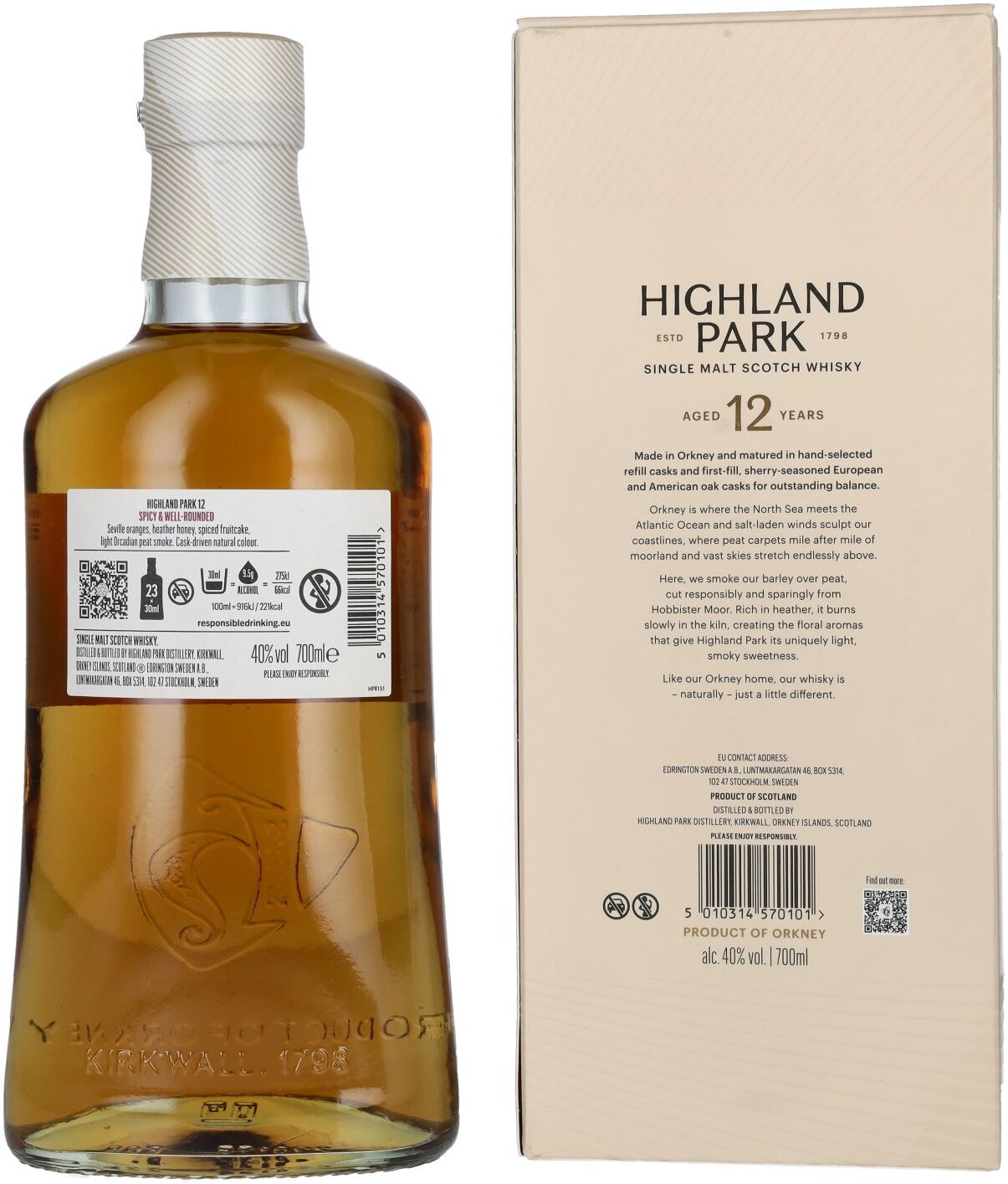 Highland Park 12 Years Old SPICY & WELL-ROUNDED 40% Vol. 0,7l in Geschenkbox