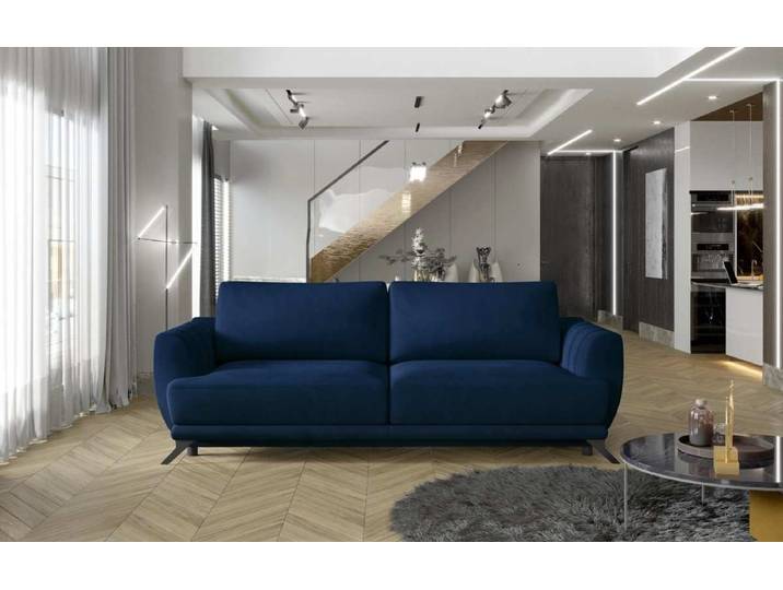 Designer Sofa Megan mit Schlaffunktion und Stauraum - Blau - Luxusbetten24