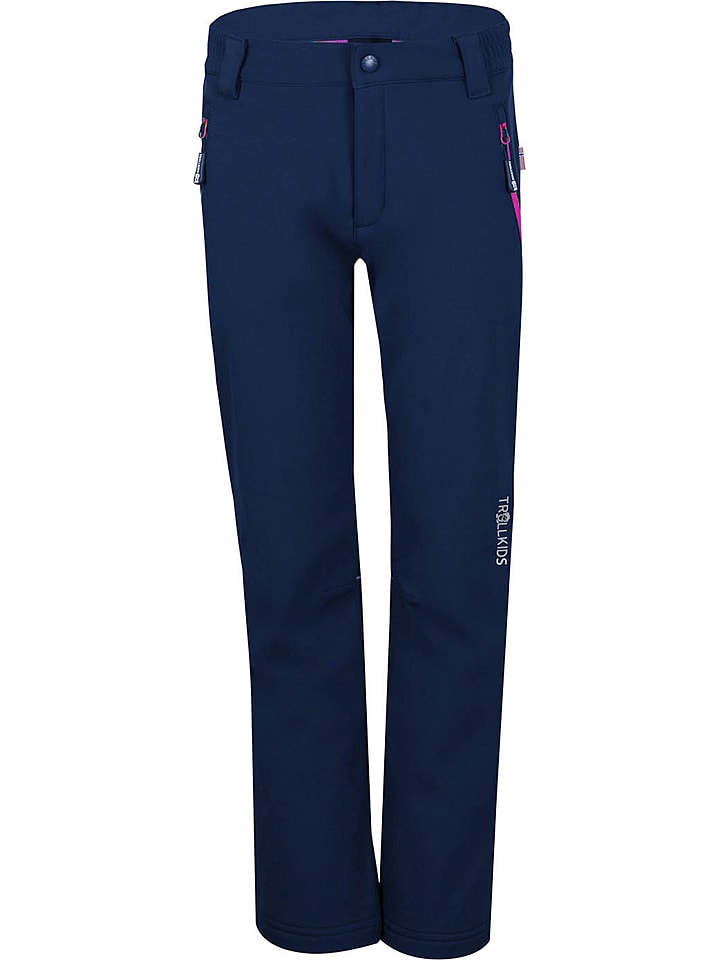 Trollkids Softshellhose "Fjell" in Blau/ Pink - 104