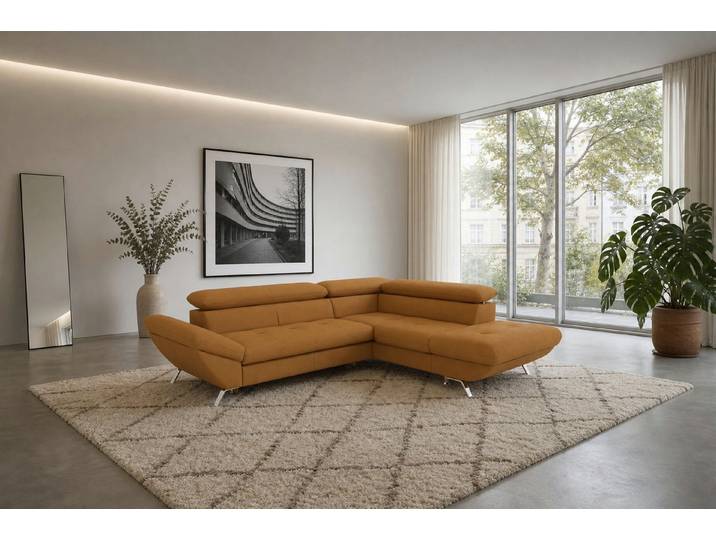 foamnova Ecksofa Breda, Ottomane links oder rechts, B 255 cm, 4 Sitzplätze, Klappbare Kopfstützen bis 88 cm, 4 Sitzplätze, schadstoffarm