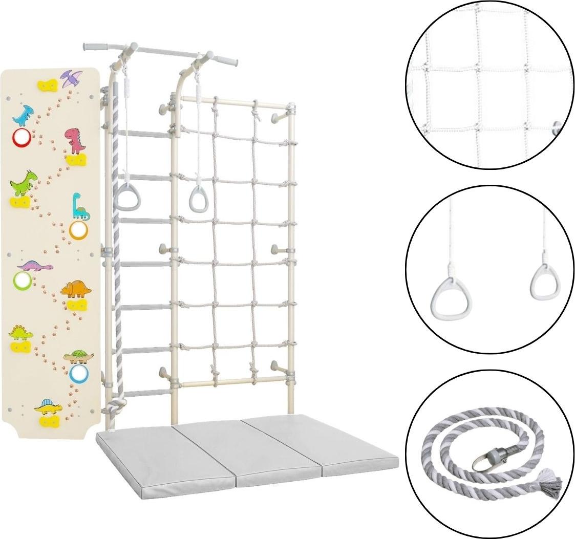 Comet Next 3 Sprossenwand Klettergerüst indoor + Dino Kletterwand Set Weiß