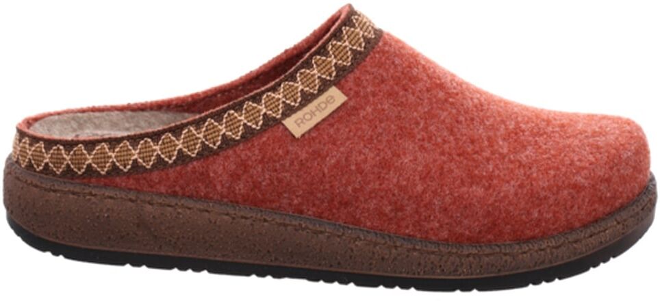 Pantoffel ROHDE "Novara-D", Damen, Gr. 38, Filz, rot (rostrot), Schuhe Pantoffel, Hausschuh, Homeslipper, Clog mit Stickbordüre