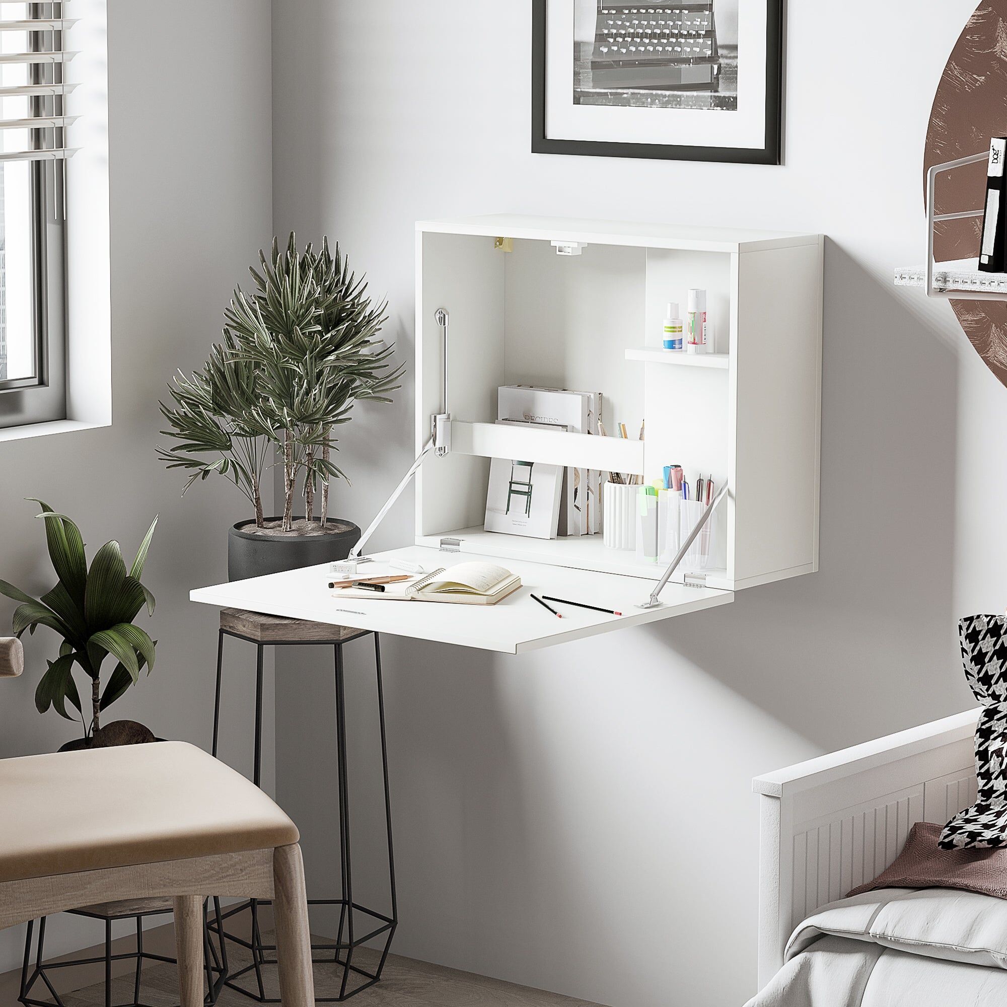 giordanoshop Scrivania Pieghevole con Ripiani 60x21,5x50 cm in Truciolato e MDF Bianco...
