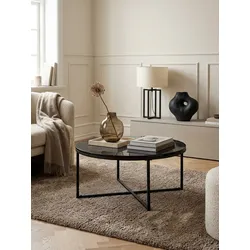 Couchtisch mit Marmoroptik und Metall-Gestell, Rund, Schwarz 80x80x35 cm