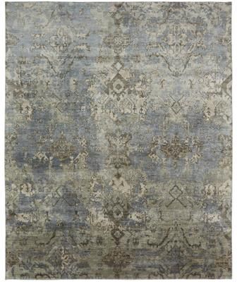 KALATY Transitional Blue Hand-Knotted Viscose Area Rug