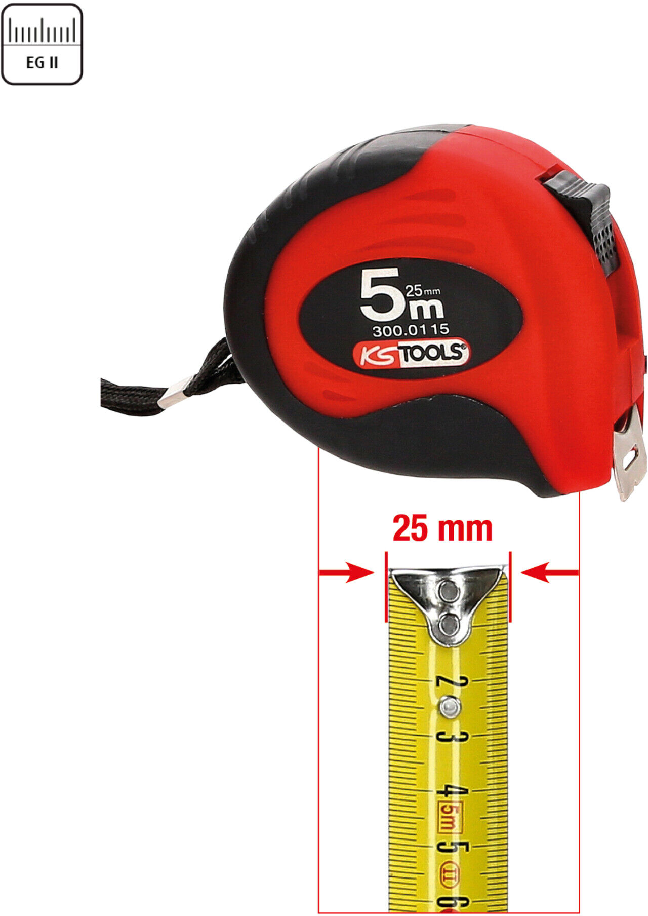 KS Tools Bandmaß mit Feststeller,schwarz-rot, 5m, 25mm (300.0115)