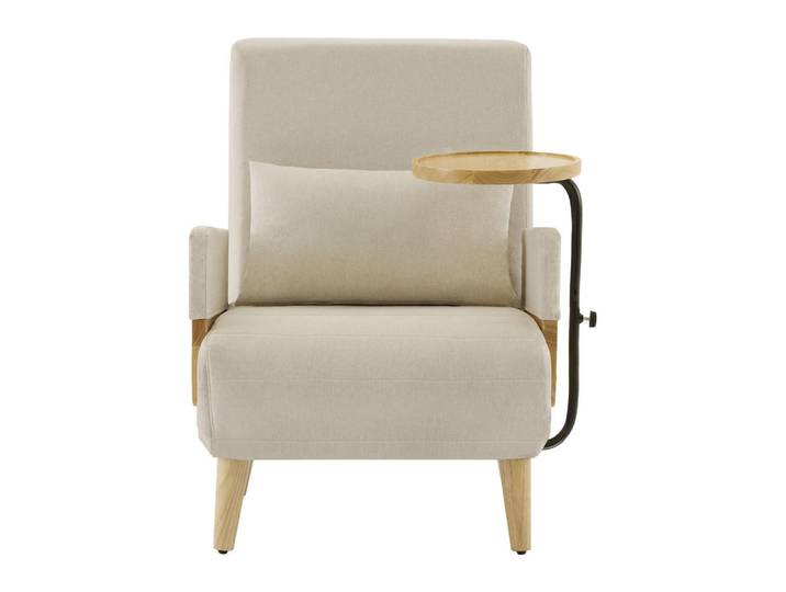 Oxeza Relaxsessel 74.5/66/88 cm Beige mit Schlaffunktion und Holztablett, Mode, Rechteckig, 74.5x88x66 cm, Wohnzimmer, Sessel, Relaxsessel