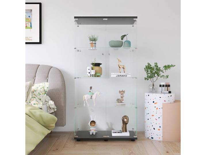 Vitrines en verre 80.5x36.5x164cm Vitrine Armoire 4 étagères double porte Verre Trempé pour Salon Chambre Noir