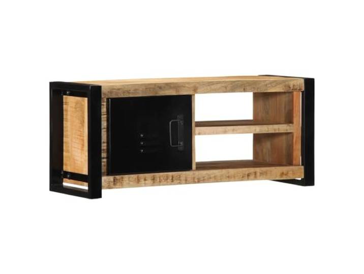 KUPTYERFG TV-Schrank 80x30x35cm Massivholz Mango Lowboard Fernsehtisch Kompaktes TV-Möbel aus Rauem Mangoholz mit Eisenrahmen, 1 Tür und 2 Fächern für Ordnung im Wohnzimmer.