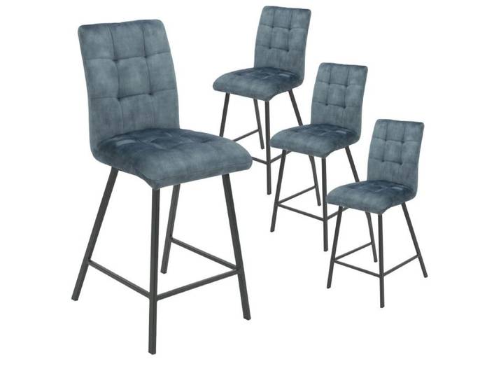 JOHN - Lot de 4 Tabourets de Bar Capitonnés Bleu Gris