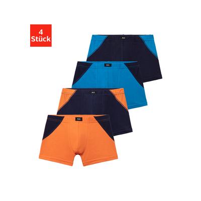 Boxer H.I.S "Boxershorts für Jungen", Jungen, Gr. 110/116, 4 Stk., bunt (marine, blau, blau, marine, orange, marine, marine, orange), Jersey, Obermaterial: 95% Baumwolle, 5% Elasthan, körpernah, Unterhosen, mit Colorblocking, Baumwollmischung