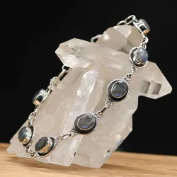 Drachensilber Armband Labradorit Edelstein oval Facettenschliff Damen Armschmuck 925 Silber Schmuck - Silber;Blau