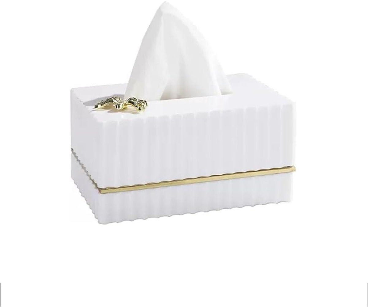Decoratieve Tissuedoos Houder met Messing Randontwerp in Goudkleur - Breedte: 18,5 cm