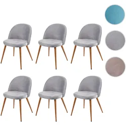 6er-Set Esszimmerstuhl HWC-D53, Stuhl Küchenstuhl, Retro 50er Jahre Design Samt ~ hellgrau