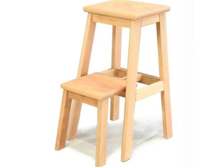 2-stufiger Hocker aus massivem Holz, zusammenklappbarer Trittleiterhocker Mehrzweck-Küchen-Tritthocker, abnehmbare Holzbeine for Zuhause