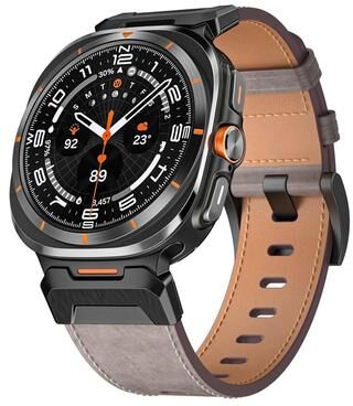 Everyday Crate Samsung Galaxy Watch Ultra 47mm Leather Watch Band Mecha Style Replacement Strap With Stainless Steel Connectors light Grey Oil Wax