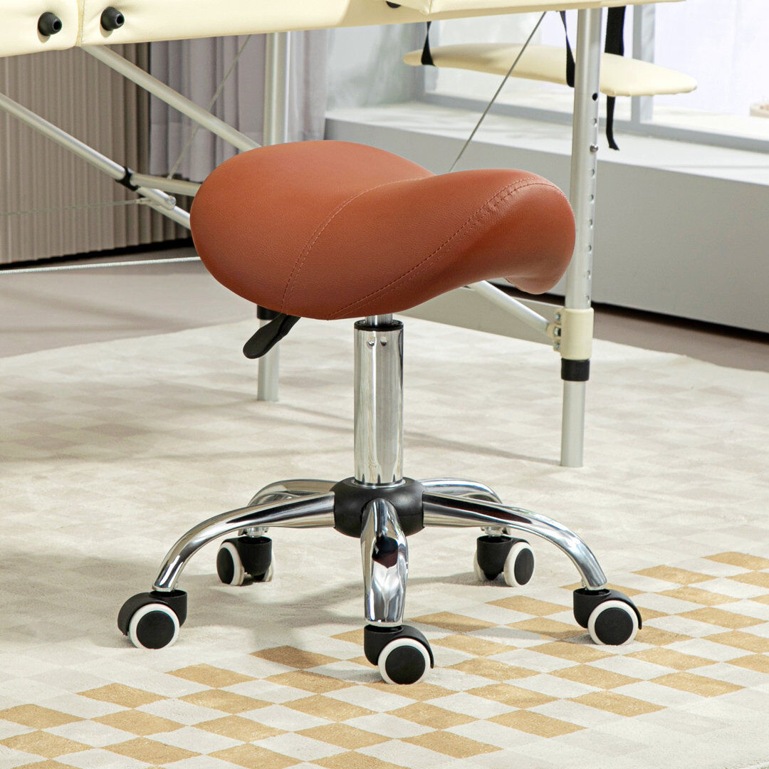 Metro Carliyah PU Leather Saddle Stool w/ Moulded Padded Seat Adjustable Height Brown