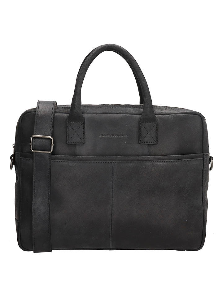 HIDE & STITCHES Leder-Businesstasche in Schwarz - (B)40 x (H)33 x (T)9 cm - onesize