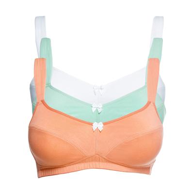 Bügel-BH BONPRIX "BH ohne Bügel mit Baumwolle (3er Pack)", Damen, Gr. 80, Cup C, 3, orange (mint, pfirsich, weiß), Obermaterial: 95% Baumwolle, 5% Elasthan. Futter: 95% Baumwolle, 5% Elasthan, BHs Bügel-BH, ohne Bügel, im 3er-Pack, mit verspielten...
