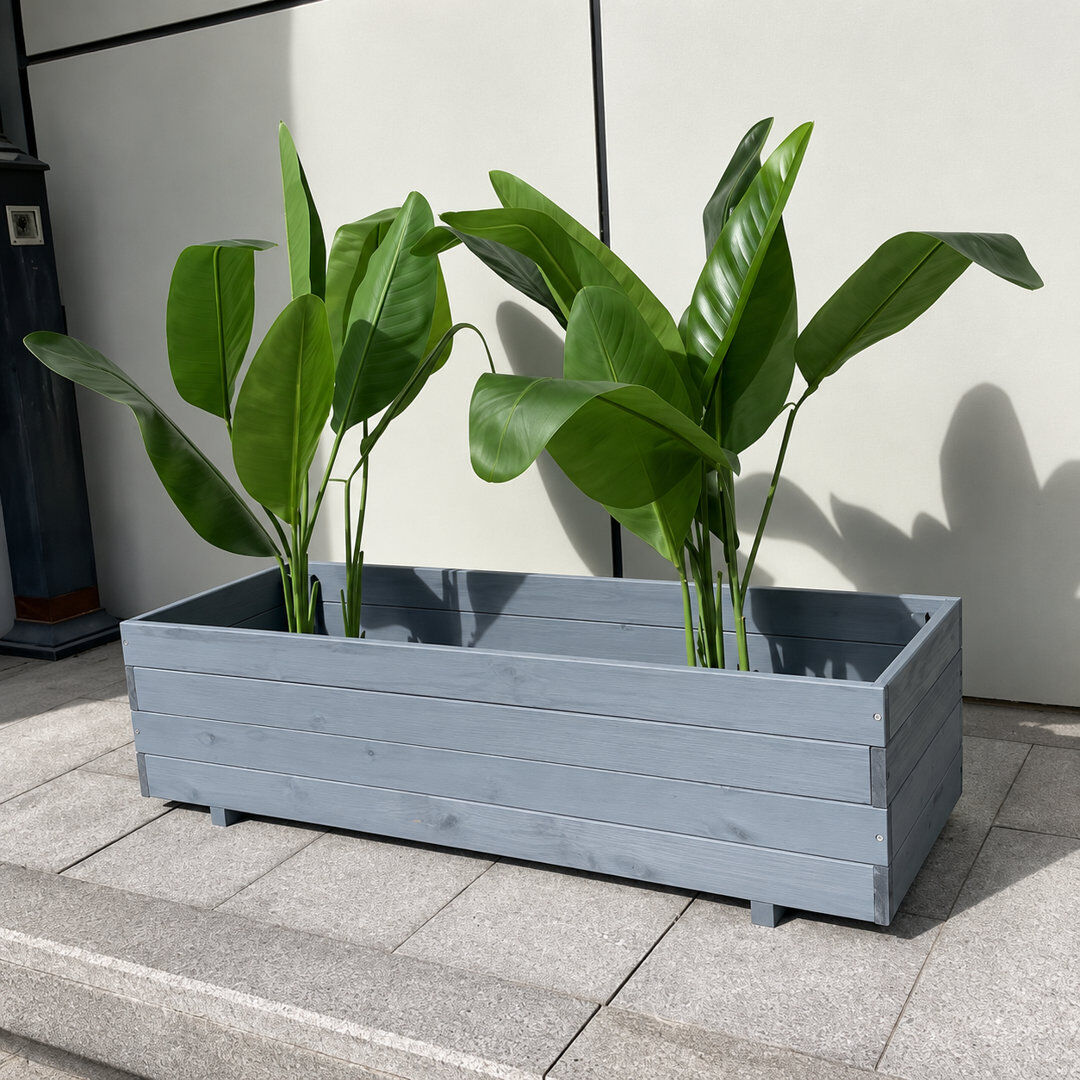 Blue Elephant Solid Fir Rectangular Planter Box with Liner and Drainage Holes Grey 32cm H x 119.9cm W x 39.9cm D
