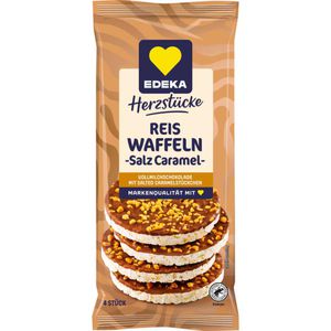 Edeka Reiswaffeln Herzstücke Salz Caramel, mit Vollmilchschokolade, glutenfrei, aus gepufftem Reis, 70 g