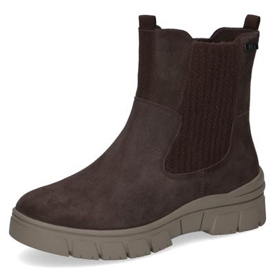 Winterboots CAPRICE, Damen, Gr. 39, wärmend, dunkelbraun, Leder, Schuhe Winterboots, Chelseaboots, Stiefelette mit Stretcheinsatz an der Außenseite