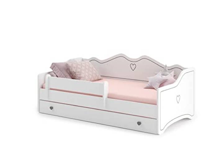Kinderbett KOBI Emma Weißes Bett für ein Kinderzimmer 140 x 70 cm Kinderbett mit Schublade ins Mädchenzimmer