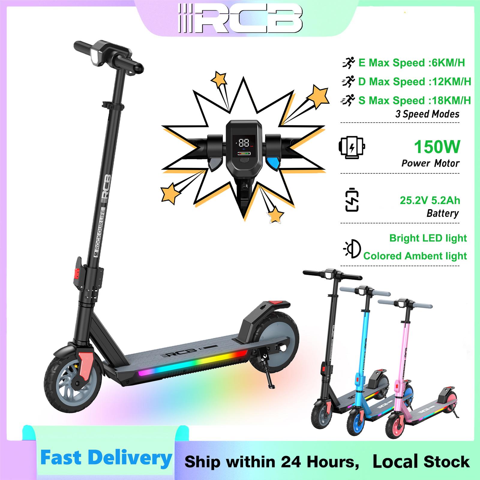RCB R12 Pro Kinder E-Scooter 150W faltbar 18 km/h LED RGB Elektroroller Schwarz