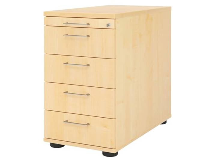 bümö Schreibtisch Schrank abschließbar, Schubladenschrank Holz in Ahorn, Container mit Schubladen - Schubladen Schrank Büro, Schreibtisch Container od. Schreibtisch Kommode mit Bügelgriffe