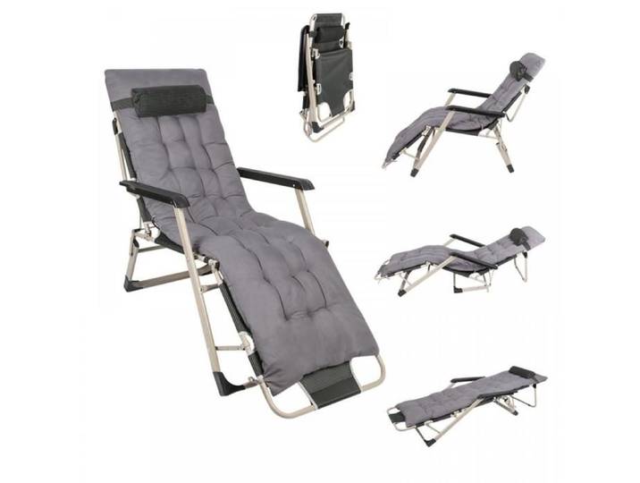 B.LIVEM Chaise Longue Pliante Inclinable Transat Bain de Soleil Fauteuil Relax Jardin 2 en 1 Rembourré Pliant Têtière Amovible