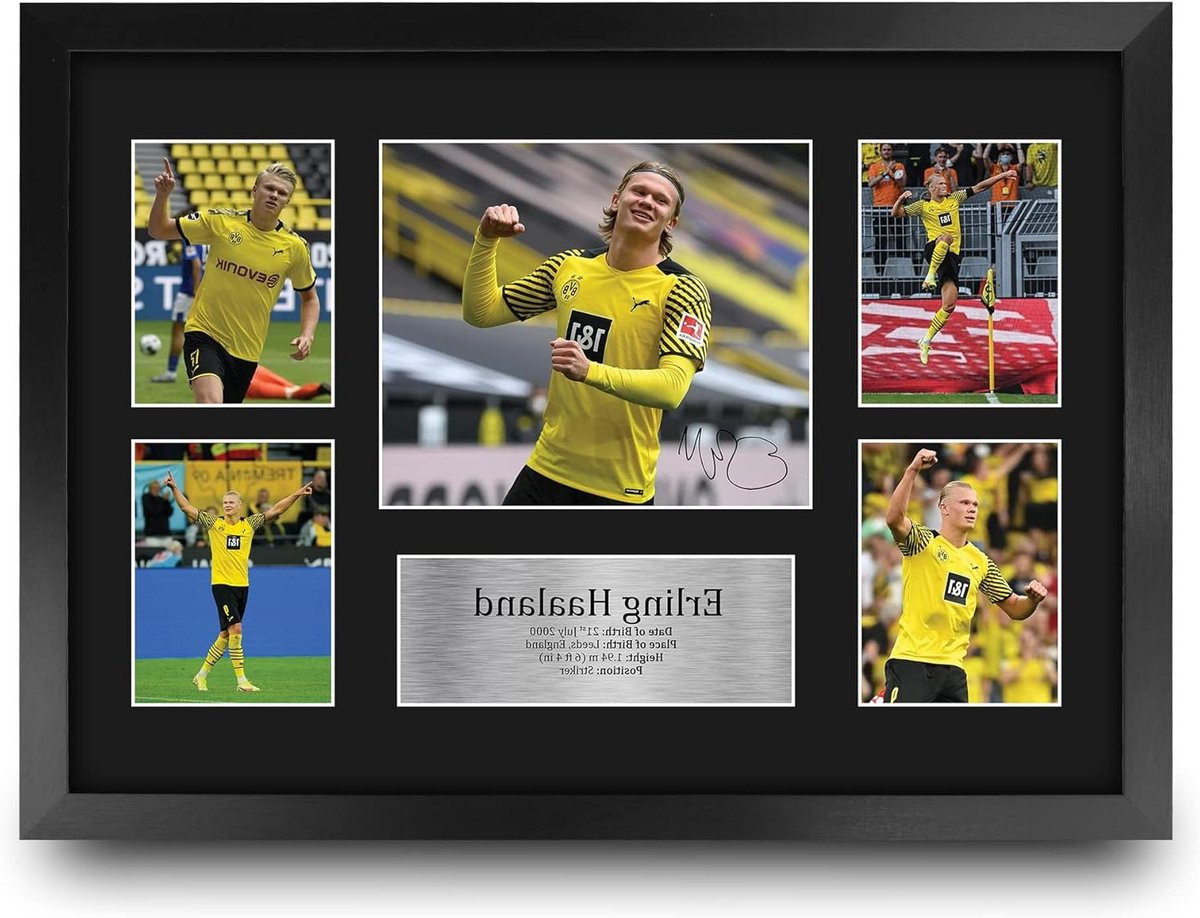 Gesigneerde Voetbal Poster met Gedrukte Handtekening Replica - A3 Ingelijst - Zwart